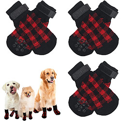 Vendos85 3 Paires Chaussettes Antidérapantes avec Sangle de Fixation Réglable Plaid Rouge L