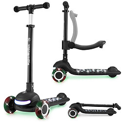 HyperMotion Trottinette Enfant 3-en-1 Lumi- LED- Jusqu’à 50 kg- Siège Réglable- Pliable- Roues PU- Guidon T-Bar- Noir