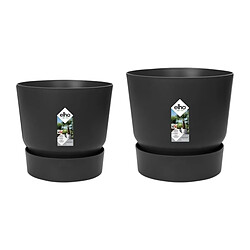 ELHO Lot de 2 pots de fleur rond Greenville - Ø14xH13,4 cm et Ø16xH15,3 cm - 7 L - Noir