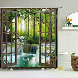 Rideau de bain impression 3d fenêtre paysage forêt rideaux de douche 180*200 cm rideau de salle de bain imperméable tissu lavable avec crochets,W300xH180cm~00162 