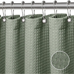 Gaufre Rideau Douche Rideaux Baignoire Tissu Polyester Lavable en Machine Rideau Salle de Bain avec 12 Crochets Rideau Salle de Bain Imperméable 90 x 183 cm~00035