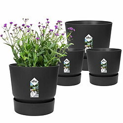 ELHO Lot de 2 pots de fleur rond Greenville - Ø14xH13,4 cm et Ø16xH15,3 cm - 7 L - Noir
