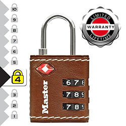 Master Lock 4692EURDBRN Cadenas à Combinaison TSA, Cuir Marron, 5,5 x 3 x 2,6 cm