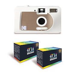 KODAK Motorized S88 - Appareil Photo Argentique Motorisé, Enroulement Automatique, Compact - Blanc/Marron + 2 Pellicules compatible35mm Couleur 24 Expositions