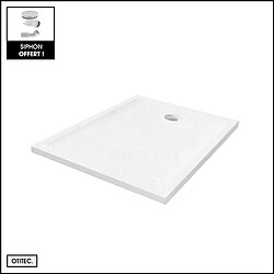 OTITEC Receveur de Douche Rectangle - 80 x 160 x 4,5 cm - Blanc Effet Pierre - avec Siphon OFFERT - MOON STONE