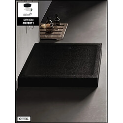 OTITEC Receveur de Douche Rectangle - 90 x 120 x 11,5 cm - Noir Effet Pierre - avec Siphon OFFERT - MOON STONE