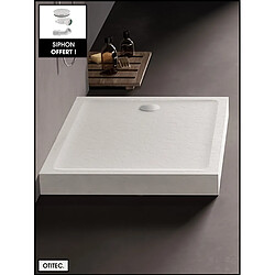 OTITEC Receveur de Douche Rectangle - 80 x 90 x 11,5 cm - Blanc Effet Pierre - avec Siphon OFFERT - MOON STONE