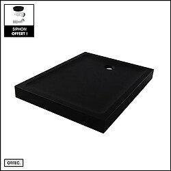 OTITEC Receveur de Douche Rectangle - 90 x 120 x 11,5 cm - Noir Effet Pierre - avec Siphon OFFERT - MOON STONE