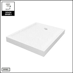 OTITEC Receveur de Douche Rectangle - 80 x 90 x 11,5 cm - Blanc Effet Pierre - avec Siphon OFFERT - MOON STONE