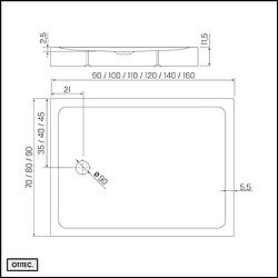 OTITEC Receveur de Douche Rectangle - 70 x 110 x 11,5 cm - Blanc Effet Pierre - avec Siphon OFFERT - MOON STONE pas cher