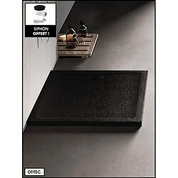 OTITEC Receveur de Douche Carré - 100 x 100 x 4,5 cm - Noir Effet Pierre - avec Siphon OFFERT - MOON STONE