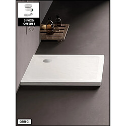 OTITEC Receveur de Douche Carré - 100 x 100 x 4,5 cm - Blanc Effet Pierre - avec Siphon OFFERT - MOON STONE