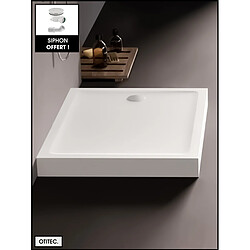 OTITEC Receveur de Douche Rectangle - 80 x 90 x 11,5 cm - Blanc - avec Siphon OFFERT - MOON