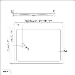 OTITEC Receveur de Douche Rectangle - 80 x 140 x 4,5 cm - Noir Effet Pierre - avec Siphon OFFERT - MOON STONE pas cher