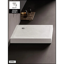 OTITEC Receveur de Douche Carré - 100 x 100 x 11,5 cm - Blanc Effet Pierre - avec Siphon OFFERT - MOON STONE