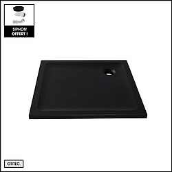 OTITEC Receveur de Douche Carré - 100 x 100 x 4,5 cm - Noir Effet Pierre - avec Siphon OFFERT - MOON STONE