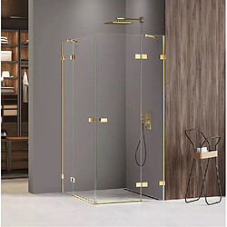 OTITEC Cabine de douche 100x100cm 2 portes pivotantes,MIAMI GOLD, doré,acces d'angle