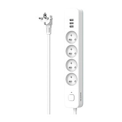 Multiprise - QUARX - 4 prises - Avec 3 ports USB, câble 1,5m