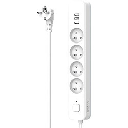 Multiprise - QUARX - 4 prises - Avec 3 ports USB, câble 1,5m