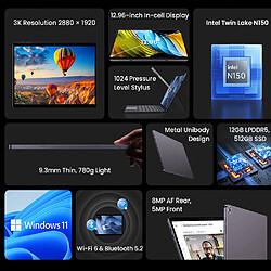 CHUWI Hi10 Max Ordinateur Portable (sans clavier) - Intel N150 4 Cores - 12.96" 2880x1920 IPS Écran Tactile - 12GB RAM 512GB SSD - WiFi6 - Écran Dual 4K - Caméra 8MP