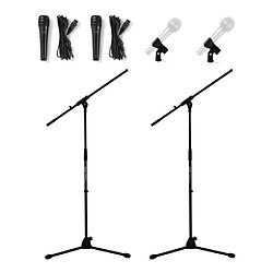 Prodipe 2 Pieds de Microphone professionnel télescopique avec PERCHE potence + 2 fixations support Micro + 2 MICROS DYNAMIQUE HQ