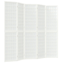 Decoshop26 Paravent séparateur de pièce cloison pliable 5 panneaux 200 x 170 cm bois de sapin blanc DEC031182