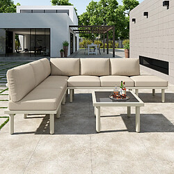OKWISH Salon de jardin en corde tressée avec table en verre–Beige