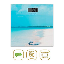Little balance Caraïbes USB-C - Turquoise Pèse-personne électronique - Recharge USB-C - Batterie Li-Ion remplaçable - Écran LCD - Base en plastique recyclé - Précision 100 g - Non connecté
