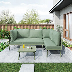 OKWISH Ensemble salon 3 pièces en fer avec coussins–Vert