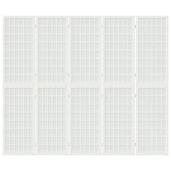 Decoshop26 Paravent séparateur de pièce cloison pliable 5 panneaux 200 x 170 cm bois de sapin blanc DEC031182