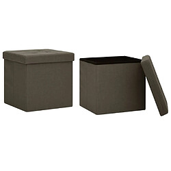 Decoshop26 Lot de 2 tabouret assise poufs de rangement pliables en tissu marron DEC026393 
