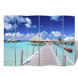 Decoshop26 Paravent séparateur de pièce cloison pliable 6 panneaux 217 x 170 cm design plage DEC031173