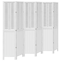 Decoshop26 Paravent séparateur de pièce cloison 6 panneaux en bois de paulownia blanc DEC031052