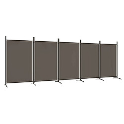 Decoshop26 Séparateur de pièce cloison 5 panneaux 433 x 180 cm en tissu anthracite et fer DEC030933 