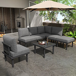 OKWISH Salon de jardin en corde tressée avec table en verre–Gris