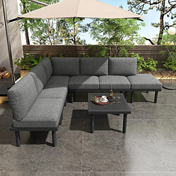OKWISH Salon de jardin en corde tressée avec table en verre–Gris