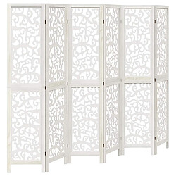 Decoshop26 Paravent séparateur de pièce cloison 6 panneaux en bois de paulownia blanc DEC031057