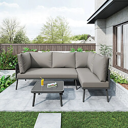 OKWISH Ensemble salon 3 pièces en fer avec coussins–Gris