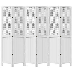 Decoshop26 Paravent séparateur de pièce cloison 6 panneaux en bois de paulownia blanc DEC031052