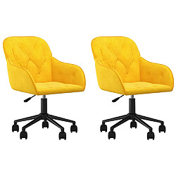 Decoshop26 Lot de 2 chaises de salle à manger bureau sur roulettes siège pivotant hauteur réglable en velours jaune DEC025266