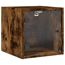 Decoshop26 Table de chevet murale - Chêne Table de chevet murale - porte vitrée - en bois d'ingénierie