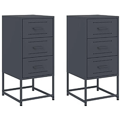 Decoshop26 Lot de 2 chevets 3 tiroirs métal - Anthracite
