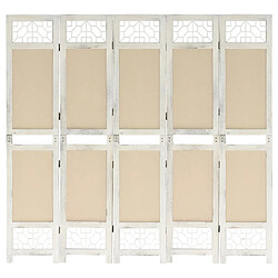 Decoshop26 Paravent séparateur de pièce cloison 5 panneaux 175 x 165 cm tissu crème et MDF DEC030968