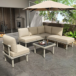 OKWISH Salon de jardin en corde tressée avec table en verre–Beige