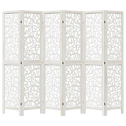 Decoshop26 Paravent séparateur de pièce cloison 6 panneaux en bois de paulownia blanc DEC031057