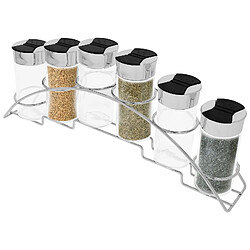 Cheffinger Set 6 Bocaux 90ml avec Support Inox pour Rangement Epices Noir / Argent