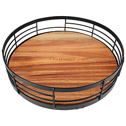 Cheffinger Plateau Tournant de Rangement en Bois d'Acacia 26 cm Épices et Bocaux Noir / Marron