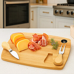 Cheffinger Planche à Fromage 3 pièces en Bambou Naturel Ultra Pratique Élégant et Durable Marron clair