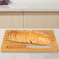 Cheffinger Planche à Découper Pain avec Couteau en Bambou 41x27cm Découpe Facile Marron / Beige