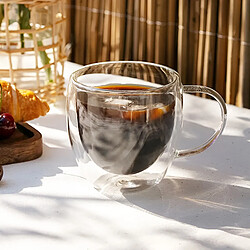 Cheffinger Lot 2 Verres avec Poignée Double Paroi 250ml en Verre Borosilicate Transparent